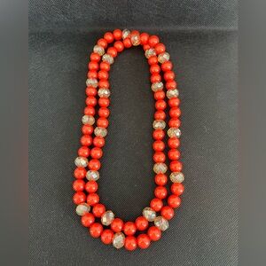 HEIDI DAUS Coral Orange Beaded Long Necklace Single Strand EUC Estate Find